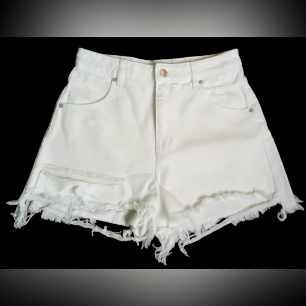 ROLLA'S DUSTERS SHORT 27 DISTRESSED HIGH RISE SLIM WHITE POCKETS - Picture 2 of 4